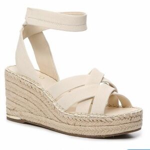 NWOT FRANCO SARTO CARMINA ESPADRILLE WEDGE BUCKLE UP SANDAL LEATHER CREAM
